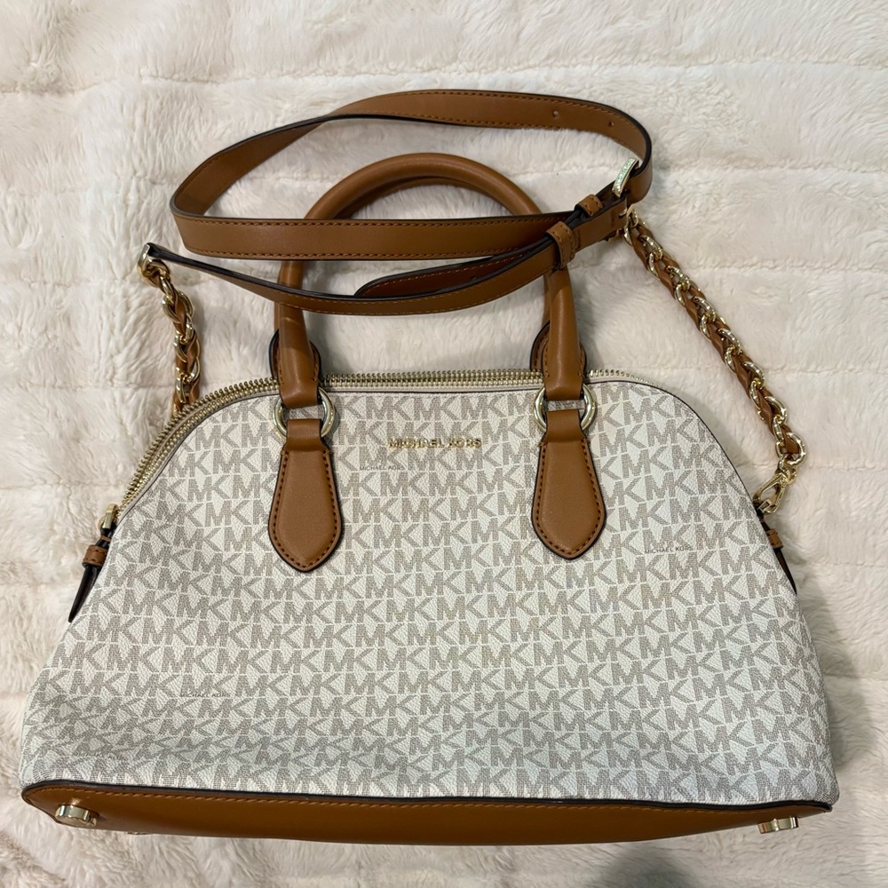Michael Kors Tan and Cream MK Logo Satchel & Wallet